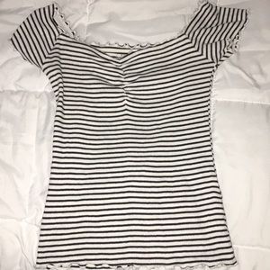 Stripped off the shoulder shirt!